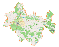 Mapa konturowa powiatu radomszczańskiego, po lewej nieco u góry znajduje się punkt z opisem „Wola Blakowa”