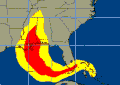 Gale force winds (yellow) and Hurricane force winds (red)