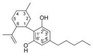 CBD tipi kannabinoidin kimyasal yapısı.