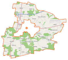 Mapa konturowa gminy wiejskiej Mińsk Mazowiecki, blisko centrum po lewej na dole znajduje się punkt z opisem „Gliniak”