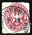 Briefmarke, 1 Sgr, entwertet 5. Dez. 1866 LANDSBERG a. d. Warthe