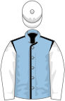 Light blue, black seams, white sleeves and cap