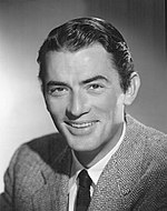 Foto publisitas hitam-putih Gregory Peck pada 1948.