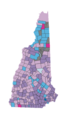 Image 6Largest reported ancestry groups in New Hampshire by town as of 2013. Dark purple indicates Irish, light purple English, pink French, turquoise French Canadian, dark blue Italian, and light blue German. Gray indicates townships with no reported data. (from New Hampshire)