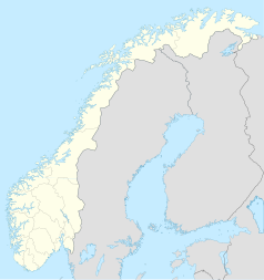 Mapa konturowa Norwegii, po lewej znajduje się punkt z opisem „Lerkendal Stadion”