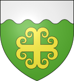 Blason de la commune de Falleron: De sinople à la croix recercelée d'or, au chef ondé d'argent