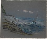 Boat in Distress, pastelkridt på gråt velin (26 x 31.1 cm)