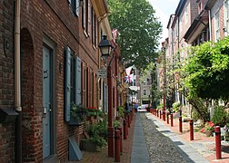 Elfreth's Alley, first developed in 1703, is the nation's oldest residential street.[101]