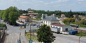 La gare de Bram, vue depuis les bureaux d'Arterris.