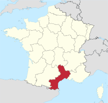 Landkarte mit Kennzeichnung der Region des Languedoc-Roussillon