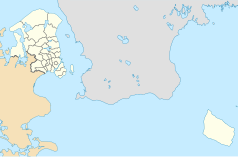 Mapa konturowa Regionu Stołecznego, po lewej nieco u góry znajduje się punkt z opisem „Kościół Fryderyka w Kopenhadze”