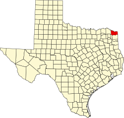 map of Texas highlighting Bowie County