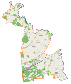 Mapa konturowa gminy wiejskiej Terespol, u góry nieco na lewo znajduje się punkt z opisem „Kościół św. Jerzego”