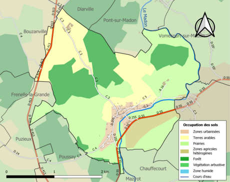 Carte en couleurs présentant l'occupation des sols.