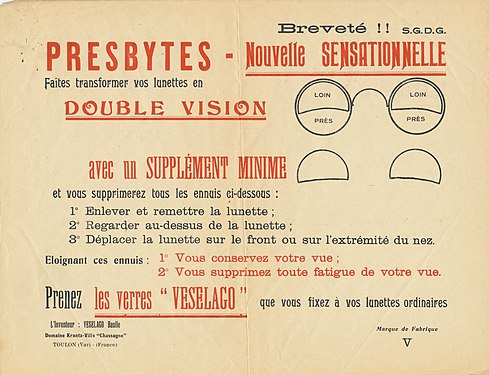 Publicité pour les lunettes bifocales Veselago.