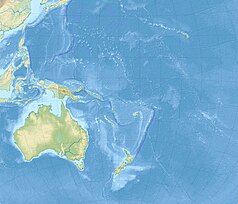 Mapa konturowa Oceanii, u góry znajduje się punkt z opisem „Kwajalein”