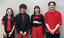 Ryokuoushoku Shakai on SET News in 2023 From left to right: Peppe, Shingo Anami, Haruko Nagaya, and Issei Kobayashi