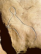 Grotte de Cussac, gravure d'une silhouette de femme.