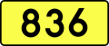 English: Sign of DW 836 with oficial font Drogowskaz and adequate dimensions.