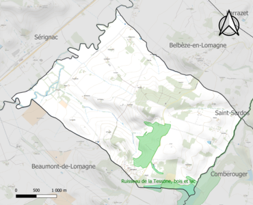 Carte de la ZNIEFF de type 1 sur la commune.