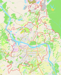 Mapa konturowa Kemerowa, na dole znajduje się punkt z opisem „Kemerowo”