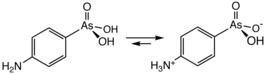 Structuurformule van arsanilzuur (rechts de zwitterionvorm)