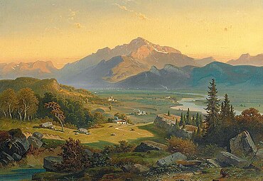 Josef Mayburger: Abendliche sommerliche Landschaft im Salzachtal, 19. Jh. (über Schloss Urstein)