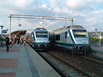 Two Jæren Commuter Rail trains at Sandnes Station in 2006