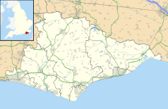 Mapa konturowa East Sussex, na dole znajduje się punkt z opisem „Pevensey”