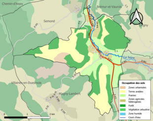 Carte en couleurs présentant l'occupation des sols.