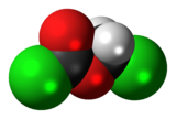 Space-filling model of the chloromethyl chloroformate molecule