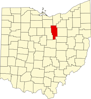 Map of Ohio highlighting Ashland County