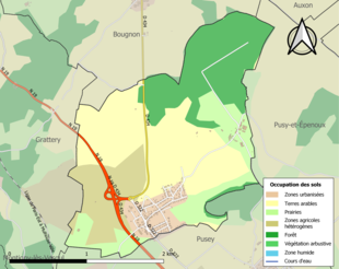 Carte en couleurs présentant l'occupation des sols.