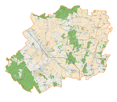 Mapa konturowa powiatu dzierżoniowskiego, w centrum znajduje się punkt z opisem „Młyn Hilberta”