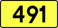 English: Sign of DW 491 with oficial font Drogowskaz and adequate dimensions.