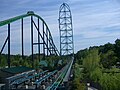 Kingda Ka, a montaña rusa máis alta, en Jackson, Nova Jersey (EUA).