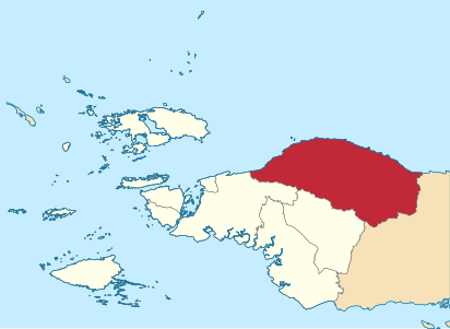 Peta Kabupaten Tambrauw di Provinsi Papua Barat Daya, Indonesia