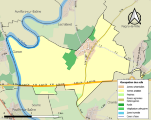 Carte en couleurs présentant l'occupation des sols.