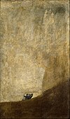 Câinele; de Francisco de Goya; circa 1819–1823; pictură murală de ulei pe ipsos, transferată pe canvas; 131,5 × 79,3 cm; Muzeul Prado (Madrid)