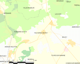 Mapa obce Tauxières-Mutry