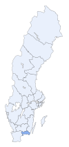 Blekinge läns läge i Sverige.