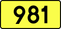 English: Sign of DW 981 with oficial font Drogowskaz and adequate dimensions.