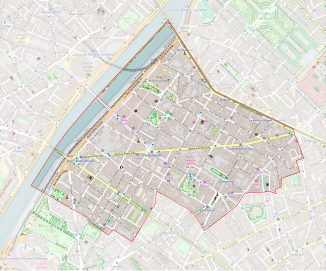 Limites de l'ancienne commune de Grenelle, avant son annexion à Paris en 1859, reportées sur un plan moderne.