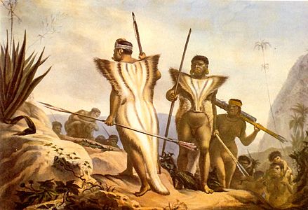 Tribu de Botocudos en marcha, acuarela de Jean-Baptiste Debret, 1834