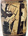 Svartfigur-ground lekythos, sent 500-tallet f.Kr. Odyssevs og sirenene. Det arkeologiske nasjonalmuseum i Athen.