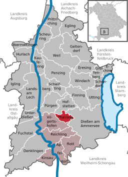 Läget för Thaining i Landkreis Landsberg am Lech