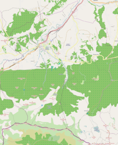 Mapa konturowa Zakopanego, u góry znajduje się punkt z opisem „Kościół św. Jana Apostoła i Ewangelisty na Harendzie”