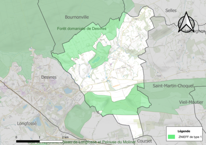 Carte des ZNIEFF de type 1 sur la commune.