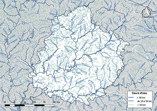 Carte de l'ensemble du réseau hydrographique de la Sarthe.