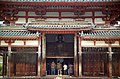 Closeup of Phoenix Hall shows statue of Amida Buddha